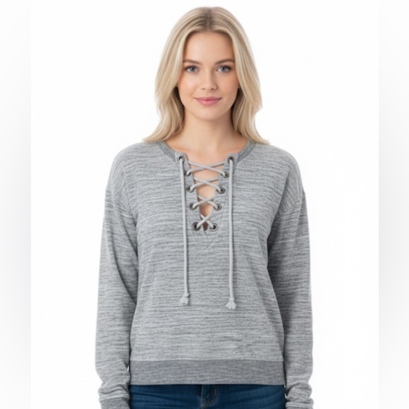 PINK grey sweatshirt size xsmall lace up - Picture 1 of 7